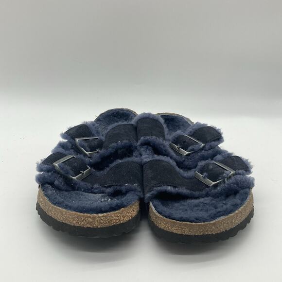 EU 44 Mens Size 11 US Birkenstock Arizona Shearling Sandals Midnight Blue Suede - Picture 2 of 9